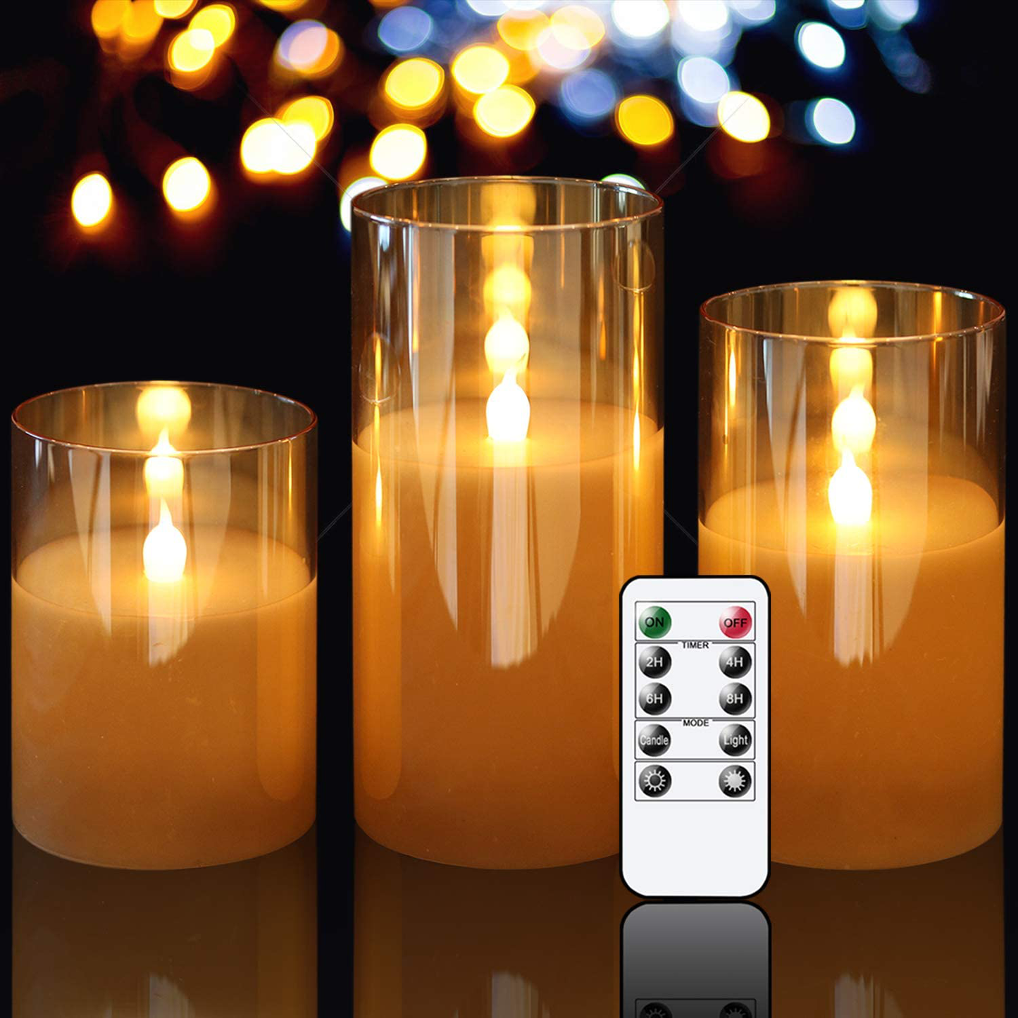 Genswin Gray Glass Flameless LED Candles – Set of 3 with Remote & Timer
