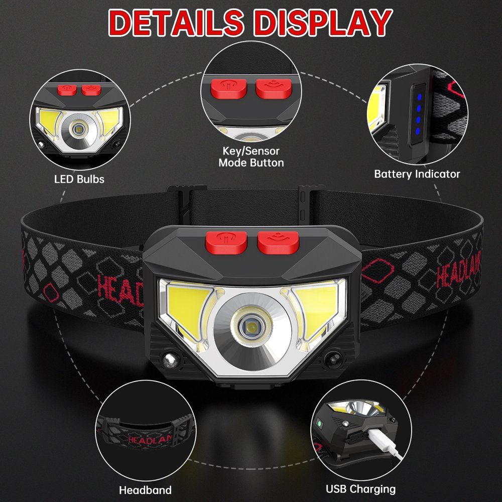 2-Pack Rechargeable LED Headlamp – 800 Lumen, Waterproof