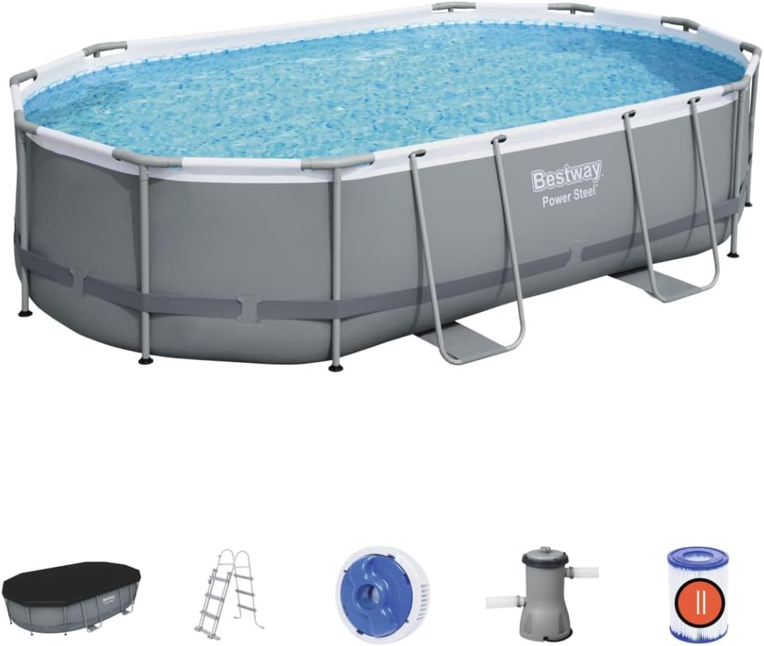 16ft Oval Above-Ground Pool Set – Filter Pump, Ladder, Cover & ChemConnect
