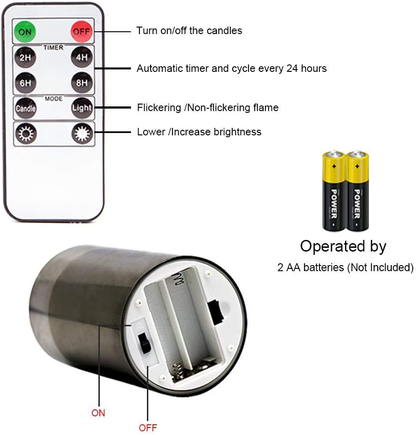 Genswin Gray Glass Flameless LED Candles – Set of 3 with Remote & Timer