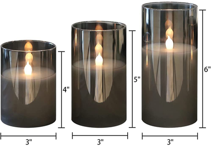 Genswin Gray Glass Flameless LED Candles – Set of 3 with Remote & Timer