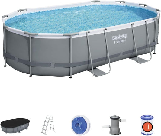 16ft Oval Above-Ground Pool Set – Filter Pump, Ladder, Cover & ChemConnect