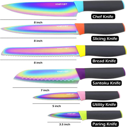 Kitchen Knife Set – 12 Pcs Rainbow Titanium with Blade Guards