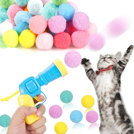 31Pcs Cat Ball Toy Launcher Gun,Cat Balls Fetch Toy