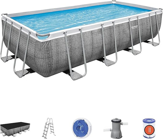 16ft Rectangular Above Ground Pool Set – Family Garden Swimming Pool with Pump, Ladder & Cover